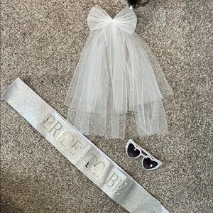 White Bridal Veil with Heart Sunglasses and Bride To Be Sash